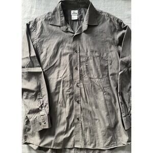 Lacoste Men's Grey White Stripe Button Down Shirt Size 44 Made in France cotton